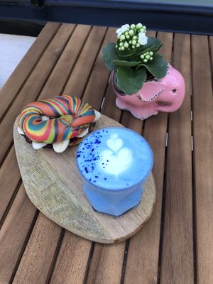 Blue spirulina latte at Eden Coffee Club in Epping