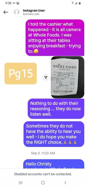 Texts with Chef Christy thru INSTAGRAM Direct Message at Whole Foods Market in Fort Lauderdale