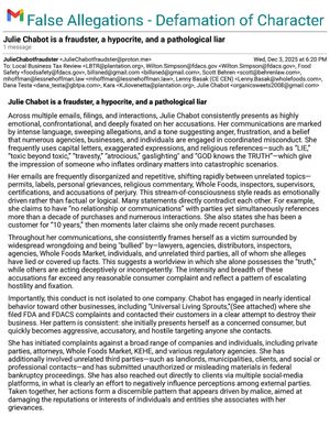 Slanderous email sent to all parties including Whole Foods, illegally using my name - after reaching out to City of Plantation. NO DPBR for the manufactured by name nor Food Permit at Whole Foods Market in Fort Lauderdale