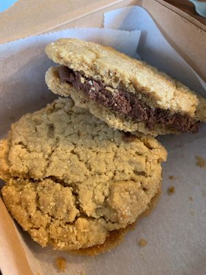 Giant peanut butter cookies stuffed with chocolate frosting. at Moonflower Bakery in Dublin
