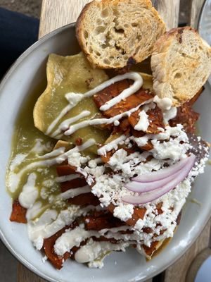 Chilaquiles with Salsa verde at Café Vegetal in Mexico City