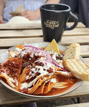 Chilaquiles and Cafe de Olla  at Café Vegetal in Mexico City