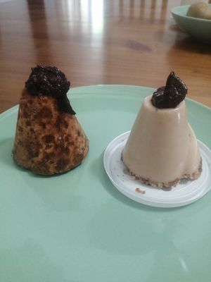 Volcanoes. Gofio y chocolate on the left and banana and chocolate on the right at Dulce Natural in Lanzarote
