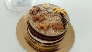 Hakuna Matata. Chocolate , hazelnut and banana creams, with almonds Vegan cake at Dulce Natural in Lanzarote