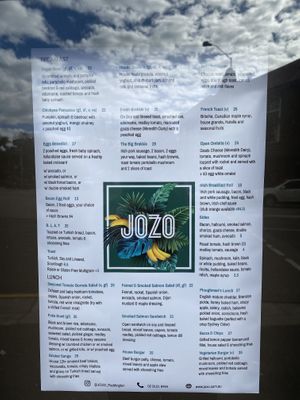 Vegan breakfast options: vegan bowl, chickpea pancakes, granola   at JOZO in Sydney