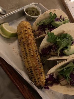Jackfruit tacos with elote  at Hollow Spirits Distillery in Albuquerque