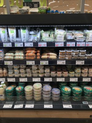 Hummus, tofu, patê at Globus in Moscow