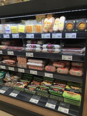 Vegan sausages, hot dogs, vegan cheese at Globus in Moscow