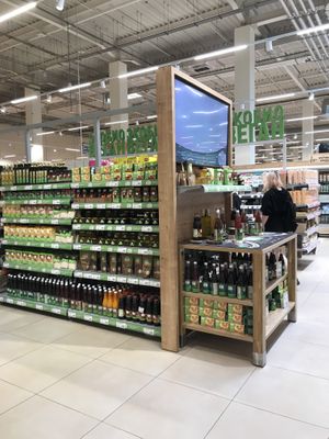 Eco Bio Vegan department isle at Globus in Moscow