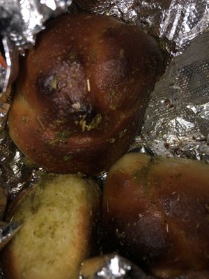 Vegan eggplant pizza pie 
Vegan pesto Garlic knot   at 3 Brothers of Rockville Center in Rockville Centre