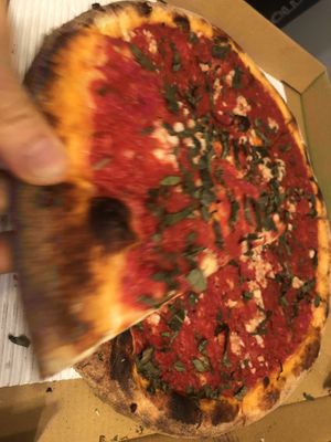 Large Vegan pie no vegan cheese with garlic  and basil, light on the sauce , extra crispy   at 3 Brothers of Rockville Center in Rockville Centre