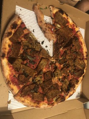 One large vegan pie, no cheese, with eggplant oregano and basil, extra crispy   at 3 Brothers of Rockville Center in Rockville Centre