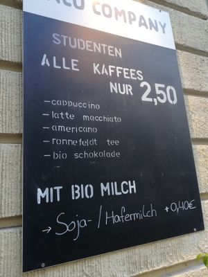 Coffee options (photo taken on 10/15/19) at Taco Company in Munich