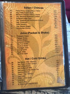 Menu 2 at Sam's Art Cafe in Jodhpur