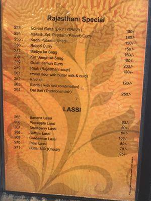 Menu7 at Sam's Art Cafe in Jodhpur