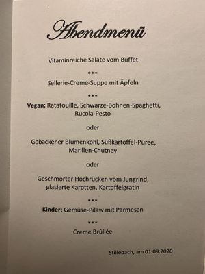 Daily menu at Grünzeug in St Leonhard Im Pitztal
