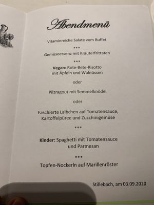 Daily menu at Grünzeug in St Leonhard Im Pitztal