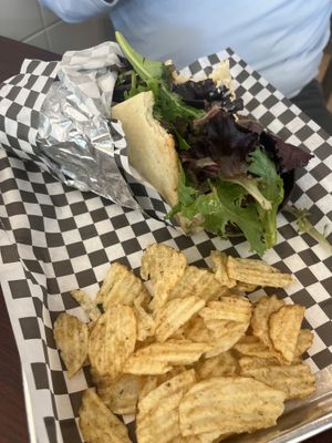 Chickpea tuna wrap. Reportedly delicious!  at Cosmic Veggies in Anacortes