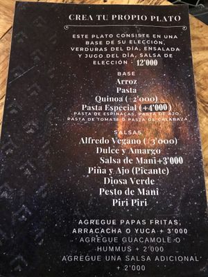 Menu for food at Infinite Vegan - Crystal Collective in San Agustin