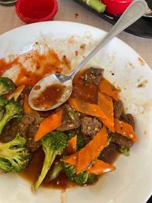 Broccoli w vegan beef amazing !   at Eden in Dana Point