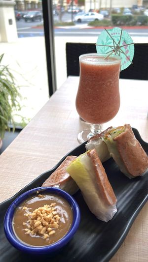 Rainbow Roll with Pink Elephant smoothie  at Eden in Dana Point