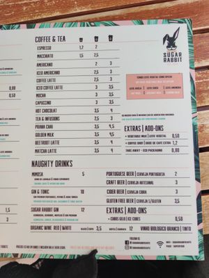 Menu at Sugar Rabbit Kaffé in Albufeira