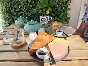 Vegan croissants with jam, vg. ham and vg. cheese  at Sugar Rabbit Kaffé in Albufeira