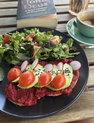 Exotic hummus toast was amazing and that was the best plant based capuccino I drunk in the Algarve area. Very chill and nice place to start your day.  at Sugar Rabbit Kaffé in Albufeira