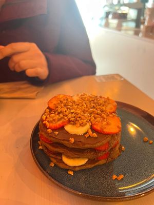 Vegan Pancakes with "Nutella", banana, strawberries and peanuts at Sugar Rabbit Kaffé in Albufeira