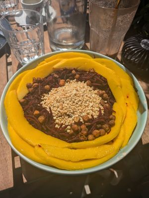 Beetroot noodle salad (that mango was amazing) at Sugar Rabbit Kaffé in Albufeira