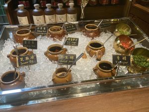 Sauces to create your own dip at Yangege 焱格格蔬食料理火锅 in Shanghai
