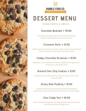 Dessert Menu at Humble Food Co in Hobart