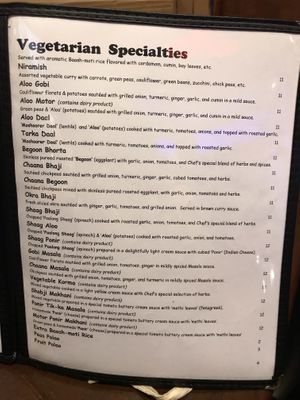 veg menu at Aamar in Atlanta