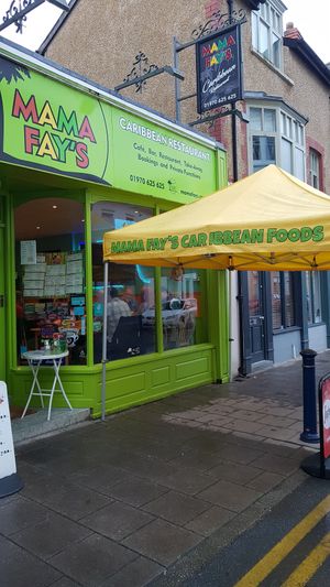 Outside at Mama Fay's in Aberystwyth