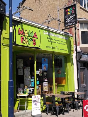 Outside the restaurant  (June 2023) at Mama Fay's in Aberystwyth