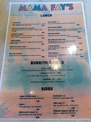 Lunch menu (July 2025) at Mama Fay's in Aberystwyth