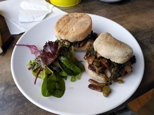Raggamuffins with mushroom and calaloo (October 2025) at Mama Fay's in Aberystwyth
