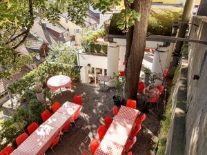 Outdoor seating at Trudelkeller in Baden