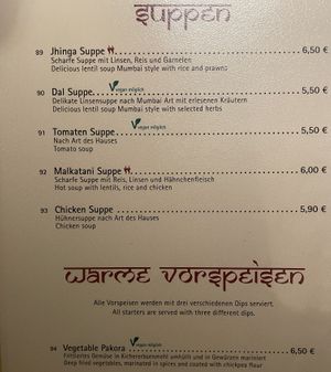 Menu soup and side orders  at Ganesha in Nuremberg