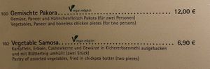 Menu sideorders  at Ganesha in Nuremberg