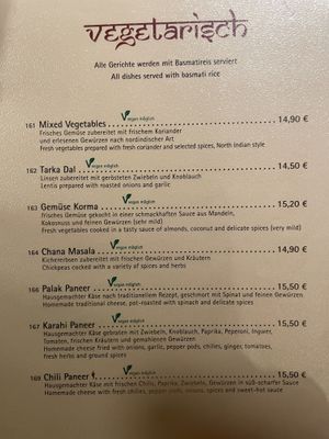 Menu vegetarian/vegan  at Ganesha in Nuremberg