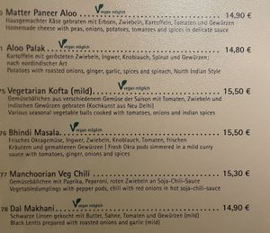 Menu vegetarian/vegan  at Ganesha in Nuremberg