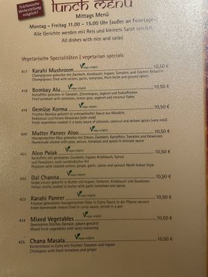 Menu - lunch card  at Ganesha in Nuremberg