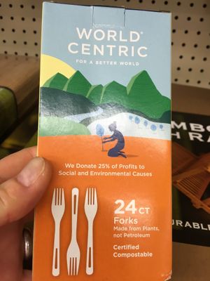 Veg-based degradable cutlery at Kirk Market in George Town