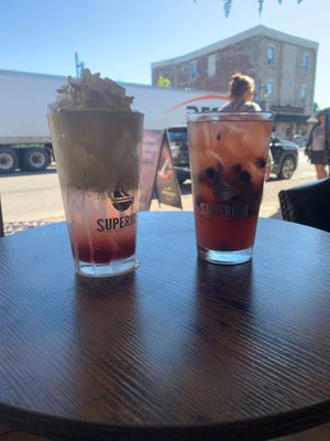 Italian Raspberry Soda, and a Blueberry Pear Fresher at Superior Cafe in Sault Ste Marie