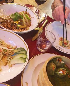 Pad Thai, Papaya Salad, Mushroom Dumplings  at JNcQUOI Asia in Lisbon