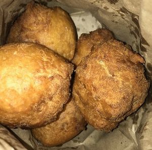 Banana Pakora (tastes like a mix between Banana Bread and Fried Dough) 🤤 definitely a treat! at New Paltz Indian Restaurant in New Paltz