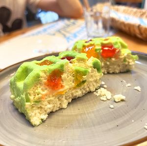 Vegan Pistachio cake, inside at Garun in Yerevan
