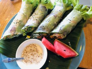 Vegetable spring rolls with tofu  of choice  at Mr Green in Chiang Mai