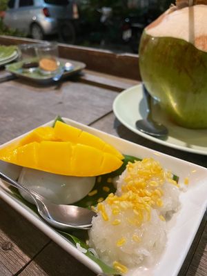 Sticky mango rice, fresh coconut  at Mr Green in Chiang Mai